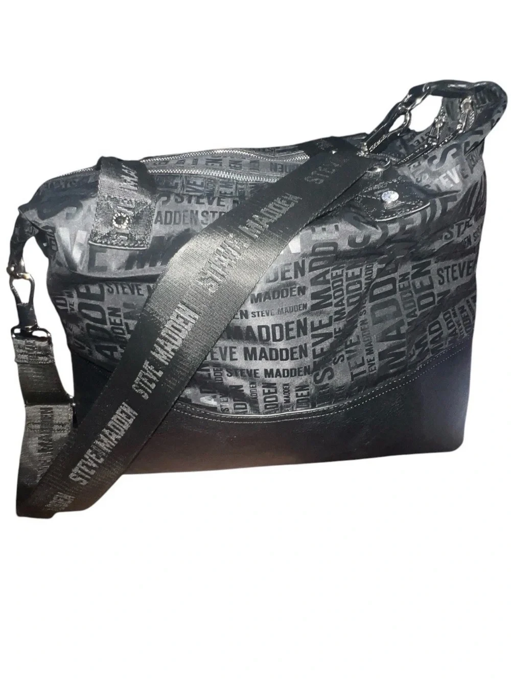 Steve Madden Black Logo Print Weekender Duffle Travel Bag